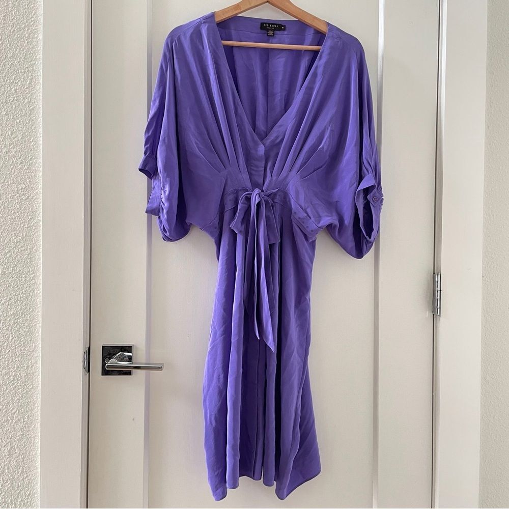 Ted Baker Purple Silk Y2K Victorian Puff Sleeves Dress Size 4